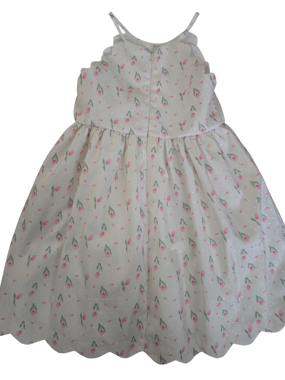 Rachel Zoe White Spotted Pink Floral Scallop-Hem Girls Dress - Picture 3 of 4
